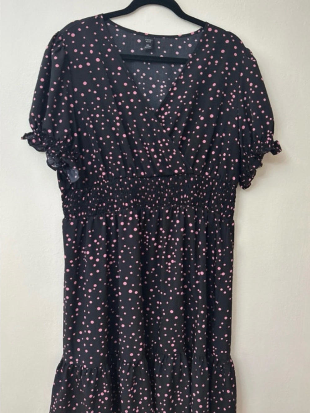 Emery Rose Black Dress with Pink Polka Dots